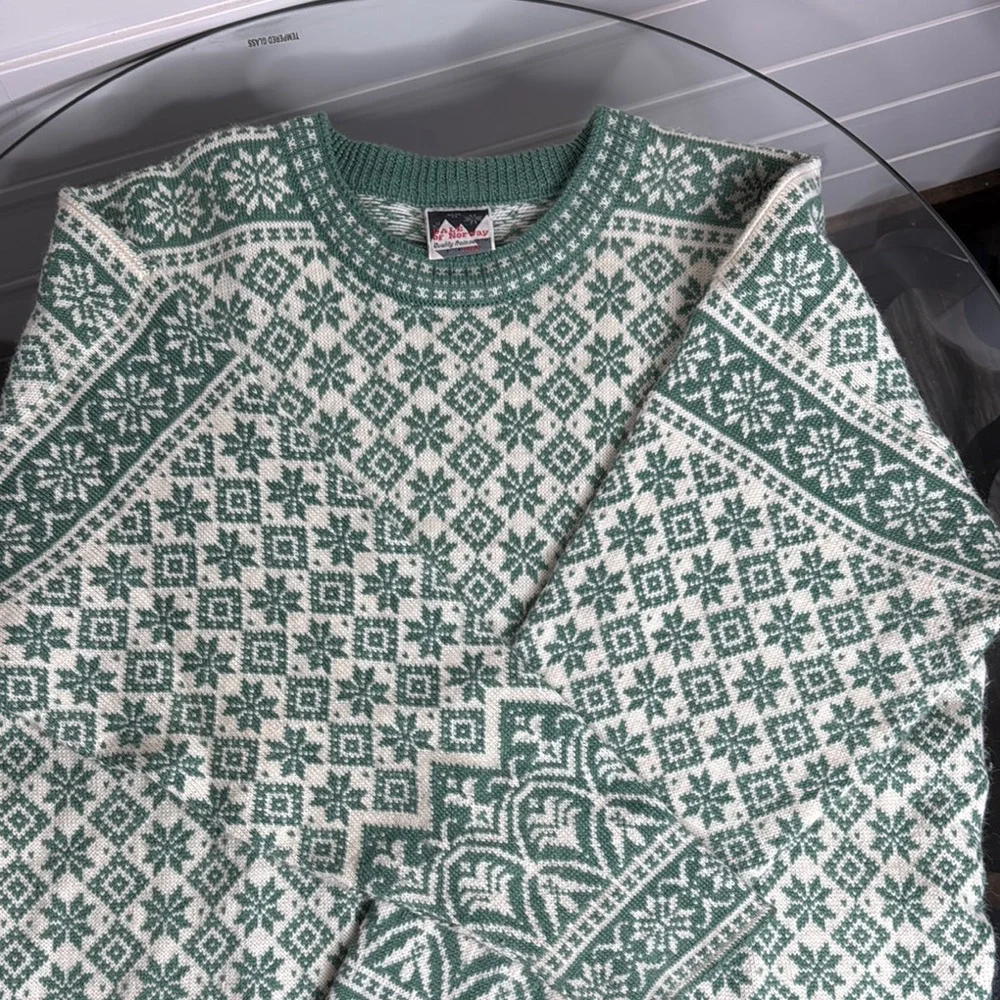 Dale of Norway Green and White Nordic Crewneck Sweater - Picture 1 of 5